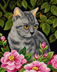 Schemat do haftu Kot pośród kwiatów