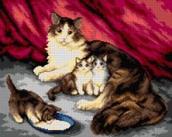Kanwa z nadrukiem Jules Leroy - Kotka z kociętami