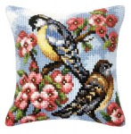 Zestaw do haftu krzyżykowego poduszka – Sikorki na kwitnącej wiśni