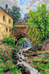 Kanwa z nadrukiem F. Lach - Most nad strumieniem Trattenbach