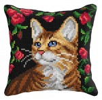 Zestaw do haftu krzyżykowego poduszka - Kot na tle róż