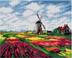 Kanwa z nadrukiem Claude Monet - Pola tulipanów z wiatrakiem w Rijnsburgu