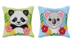 Pakiet 2 zestawów do wyszywania poduszek:  Koala, Panda