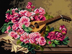 Kanwa z nadrukiem Georges Jeannin - Martwa natura z różami i mandoliną