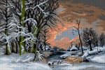 Kanwa z nadrukiem Adolf Gustaw Schweitzer - Zimowy krajobraz o zachodzie słońca