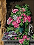 Kanwa z nadrukiem Albert Tibule Furcy de Lavault - Martwa natura z różami i śliwkami