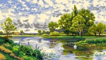 Kanwa malowana Alfred August Glendening- Łabędzie nad rzeką