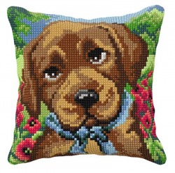Zestaw do haftu krzyżykowego poduszka - Czekoladowy labrador
