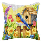 Zestaw do haftu krzyżykowego poduszka – Ptaszek w ogrodzie