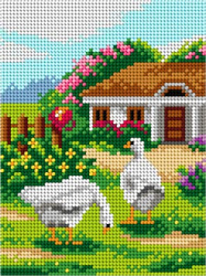 Schemat do haftu - Gęsi na podwórku