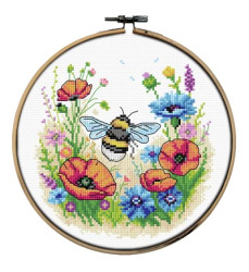 Zestaw do haftu krzyżykowego obrazek z tamborkiem Trzmiel na łące