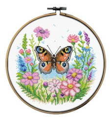 Zestaw do haftu krzyżykowego obrazek z tamborkiem Motyl na łące