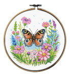 Zestaw do haftu krzyżykowego obrazek z tamborkiem Motyl na łące