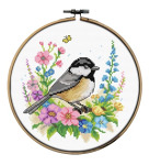 Zestaw do haftu krzyżykowego obrazek z tamborkiem Ptaszek na łące