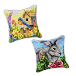 Pakiet 2 zestawów do wyszywania poduszek: Zwierzęta wiosną