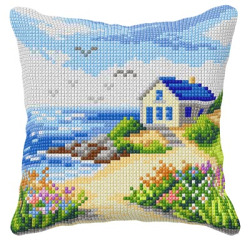 Zestaw do haftu krzyżykowego poduszka – Domek na plaży