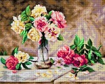 Kanwa z nadrukiem E. Vernon - Martwa natura z różowymi i żółtymi różami