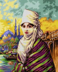 Kanwa z nadrukiem Warwick Goble - Kobieta w woalu