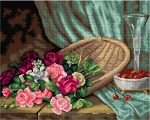 Schemat do haftu Abott Fuller - Martwa natura z różami i malinami w koszyku