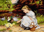 Kanwa z nadrukiem Frederick Morgan - Dziewczynka karmiąca kaczuszki