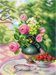 Kanwa z nadrukiem William T. Such - Martwa natura z różami i truskawkami