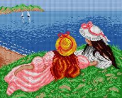 Schemat do haftu Kobiety w kapeluszach na plaży