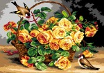 Kanwa z nadrukiem Szczygły i kosz z różami