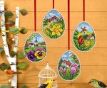 Zestaw do haftu krzyżykowego Ozdoba Wielkanocna - Jajka z kwiatkami z pejzażem w tle